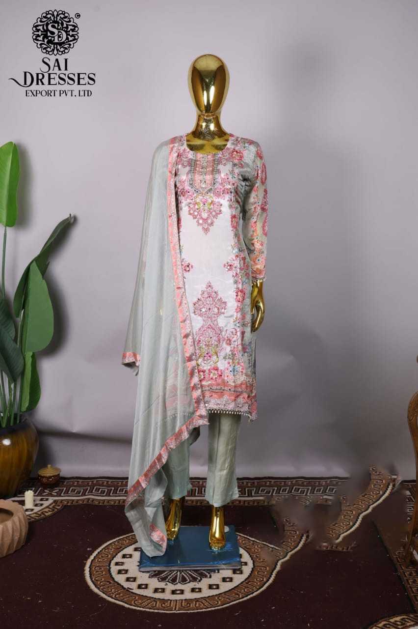 PREMIUM PURE NATURAL CREPE IVORY BASE KURTI SET WITH PINK FLORAL HANDWORK AND PASTEL GREEN DUPATTA