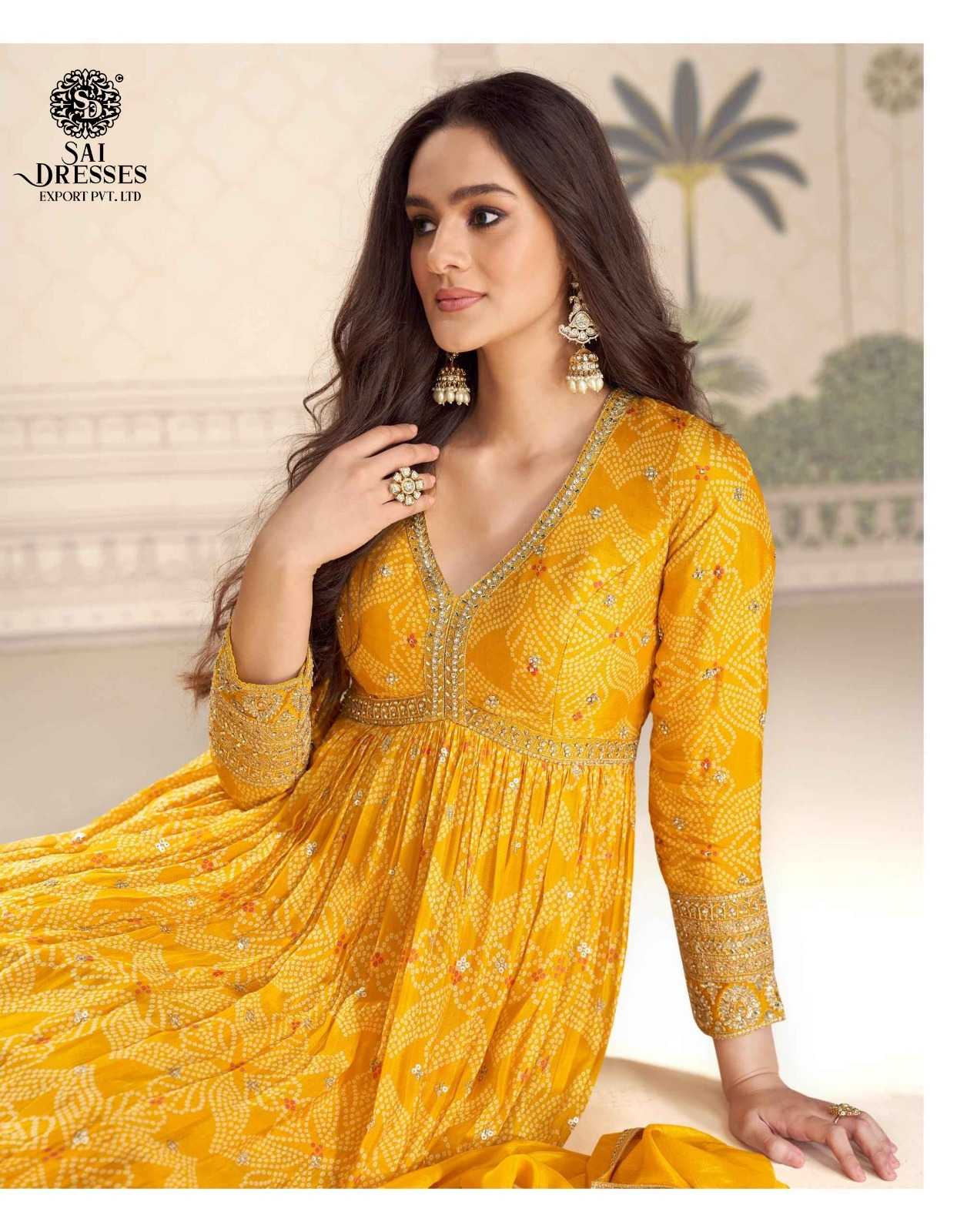 PREMIUM REAL CHINON SILK BANDHANI PRINT HEAVY HANDWORK ANARKALI SUIT SET