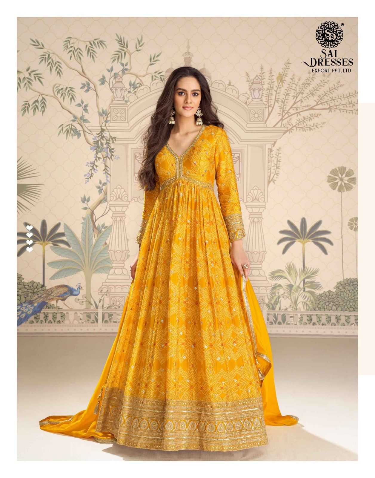 PREMIUM REAL CHINON SILK BANDHANI PRINT HEAVY HANDWORK ANARKALI SUIT SET