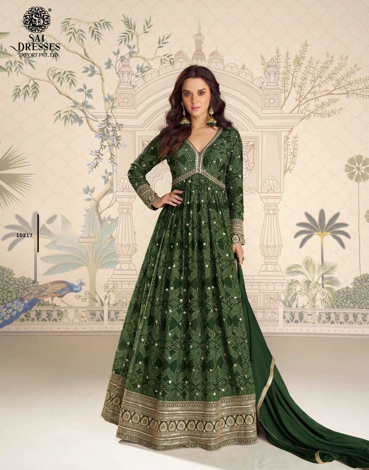 PREMIUM REAL CHINON SILK BANDHANI PRINT HEAVY HANDWORK ANARKALI SUIT SET