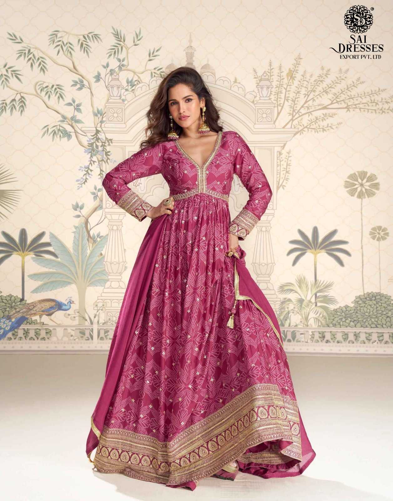 PREMIUM REAL CHINON SILK BANDHANI PRINT HEAVY HANDWORK ANARKALI SUIT SET