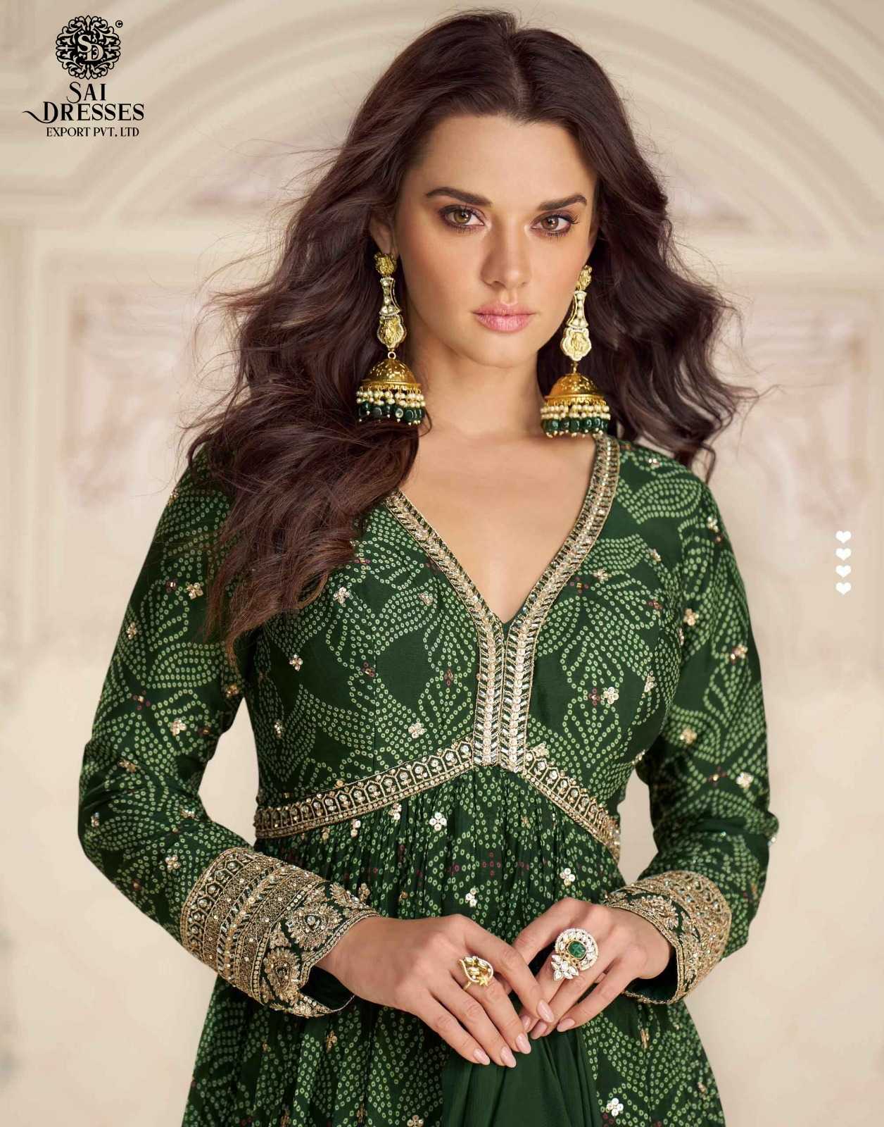 PREMIUM REAL CHINON SILK BANDHANI PRINT HEAVY HANDWORK ANARKALI SUIT SET