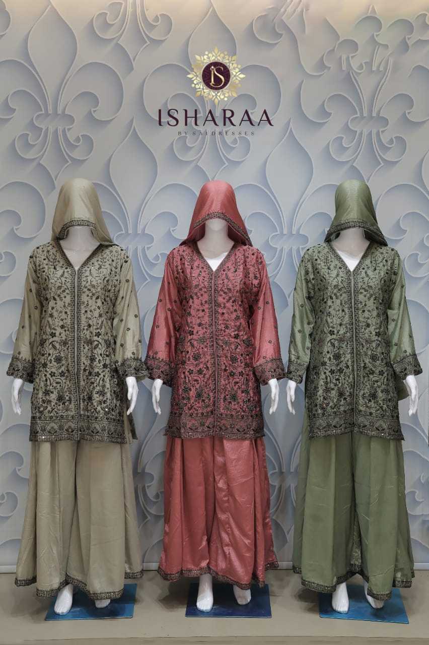 PURE CHINON BEIGE TAUPE, DUSTY ROSE & OLIVE GREEN HEAVY ALL-OVER EMBROIDERED STRAIGHT KURTI SET WITH SHARARA AND MATCHING DUPATTA