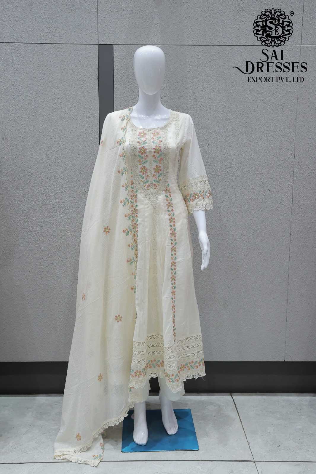 PURE MAL COTTON HEAVY EMBROIDERY WORK SUIT WITH DUPATTA – OFF-WHITE COLOUR