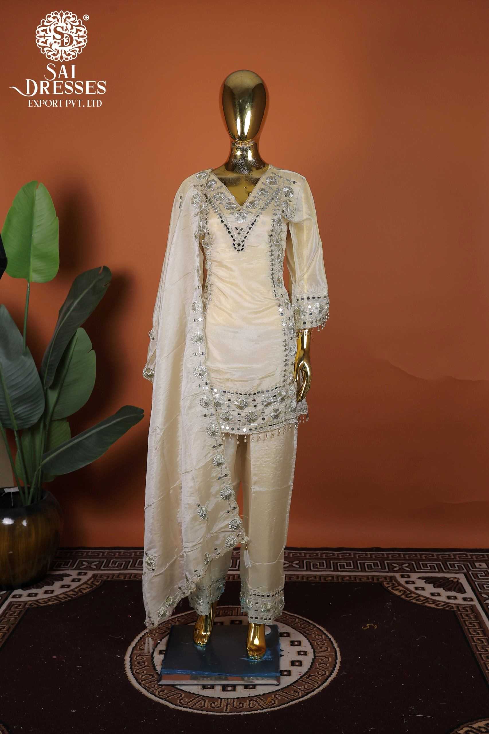 PURE SHIMMER HEAVY HANDWORK EMBROIDERED SALWAR SUIT SET IN IVORY CREAM