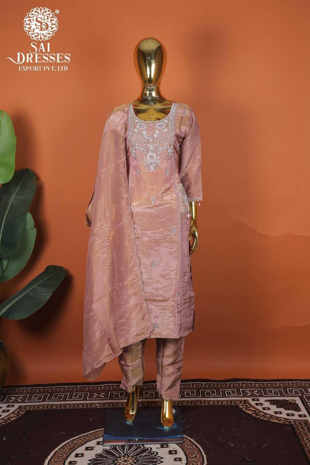 PURE SHIMMER SILK HEAVY HANDWORK EMBROIDERED SALWAR SUIT SET IN DUSTY ROSE PINK