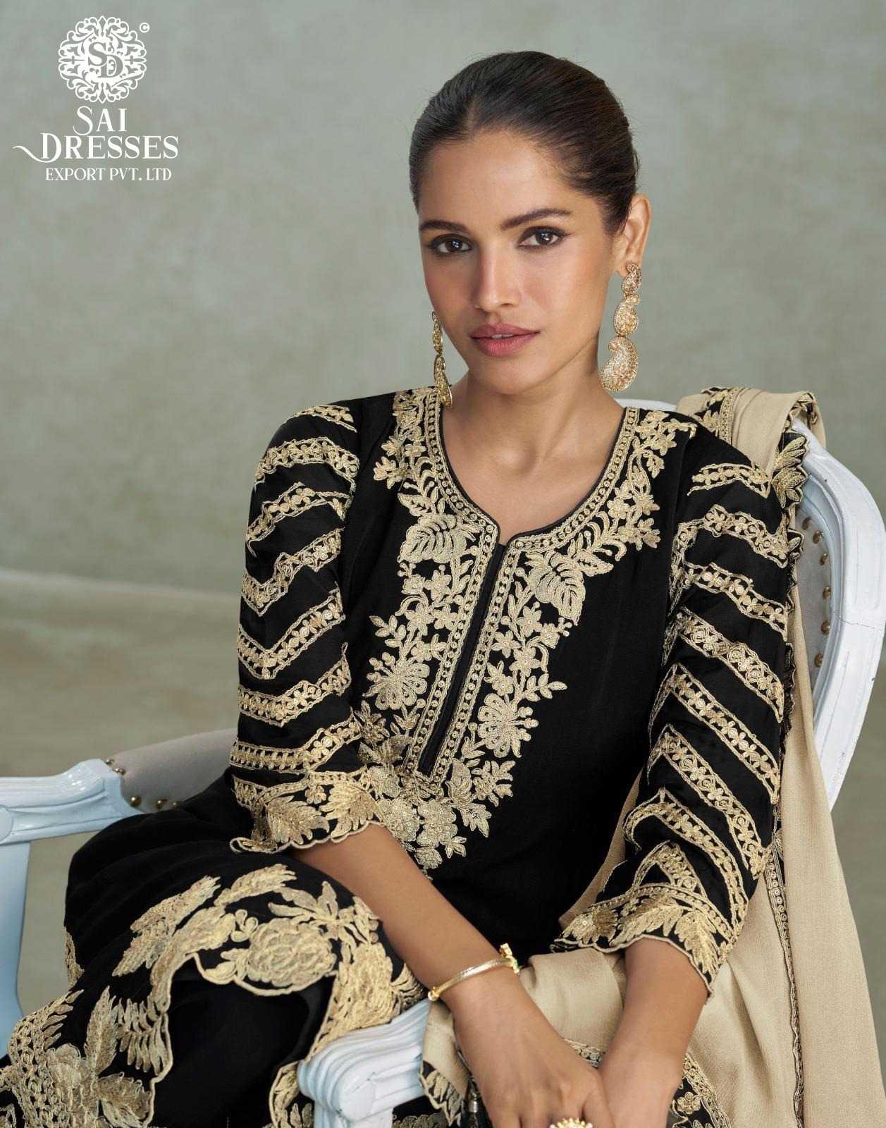 ROYAL ETHNIC WEAR COLLECTION IN PURE REAL CHINON SILK FABRIC IN BRIGE AND BLACK
