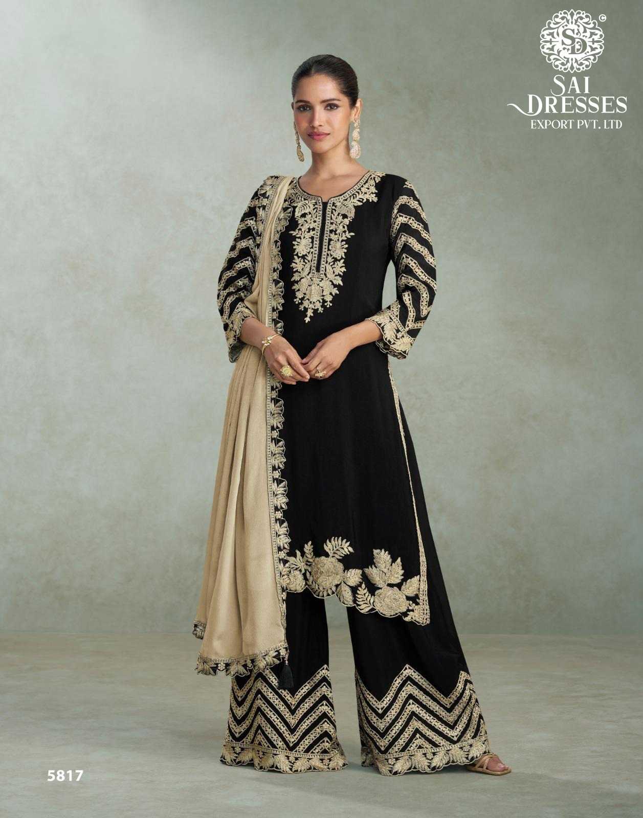 ROYAL ETHNIC WEAR COLLECTION IN PURE REAL CHINON SILK FABRIC IN BRIGE AND BLACK