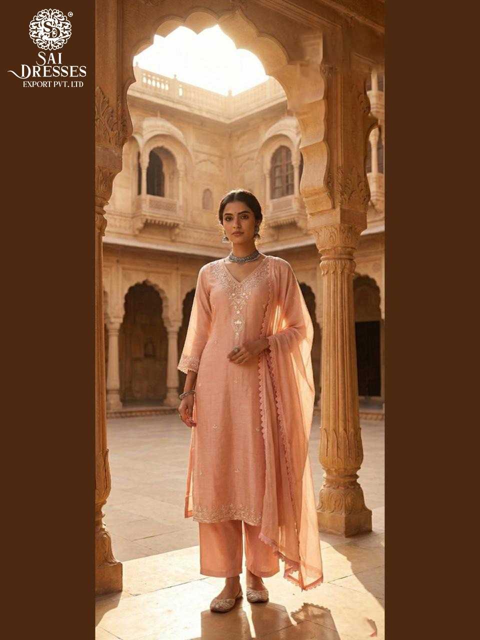 SOFT PEACH CRUNCHY FABRIC HAND WORK DESIGNER LADIES SUIT WITH DUPATTA