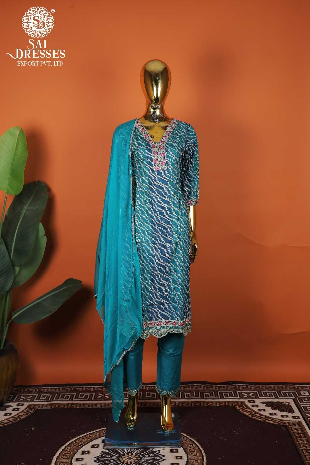 GRACEFUL REYON FABRIC EMBROIDERED WORK KURTI WITH MATCHING PANTS & DUPATTA – SOFT SKY BLUE COLOUR