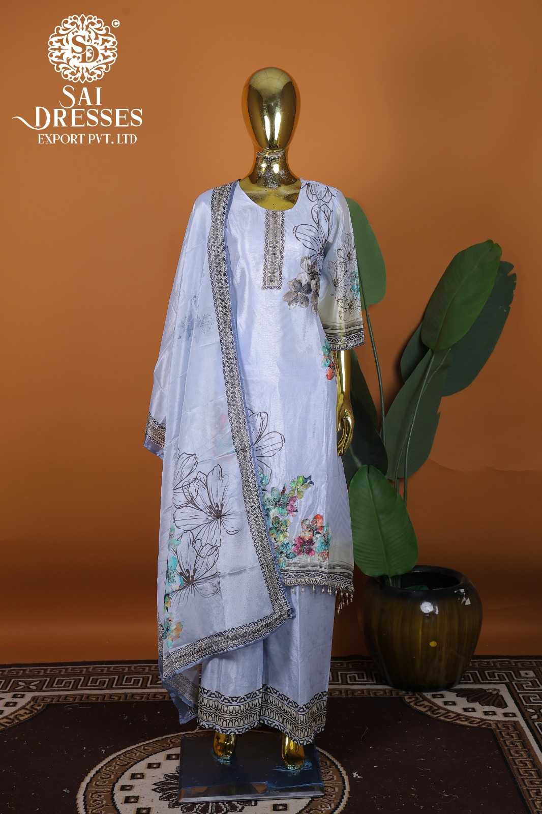 CHINON WITH HAND WORK DESIGNER SUIT SET WITH DIGITAL FLORAL PRINT DUPATTA AND MATCHING PALAZZO – PREMIUM PARTY WEAR COLLECTION