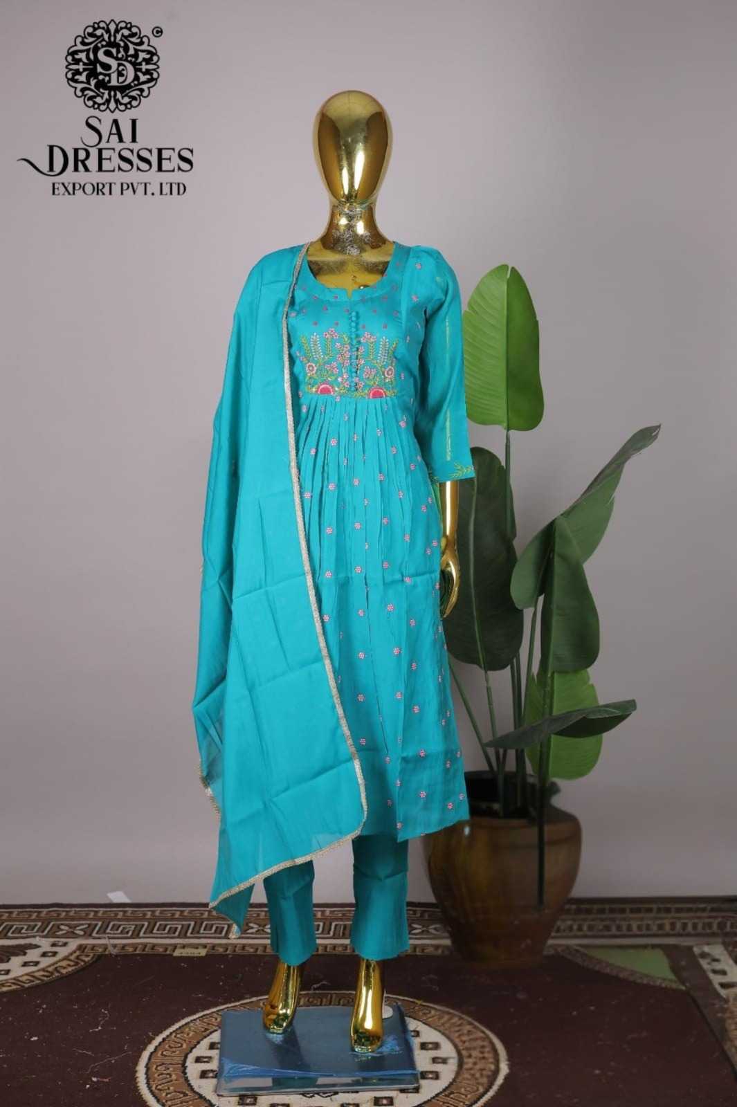 DESIGNER SEA GREEN ROMAN SILK SUIT WITH INTRICATE HEAVY HAND WORK AND CONTRAST DUPATTA