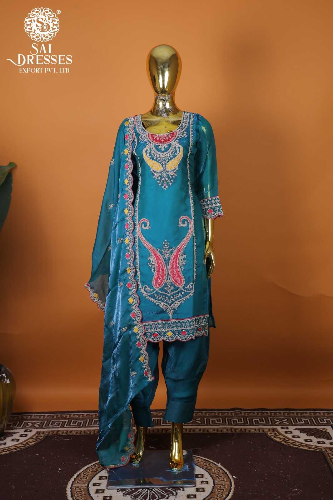 DESIGNER TEAL GREEN FANCY SALWAR SUIT WITH HEAVY EMBROIDERY, JARKAN HAND WORK & RICH DUPATTA – PREMIUM OCCASION WEAR