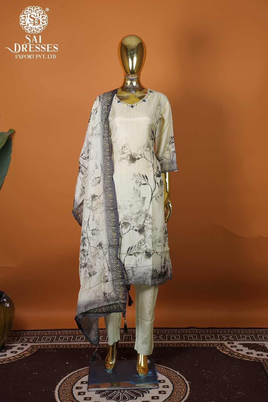 ELEGANT OFF WHITE PURE MASLIN READYMADE SUIT WITH DELICATE HAND WORK & GRACEFUL FLORAL PRINT DUPATTA – PREMIUM SUMMER & FESTIVE WEAR COLLECTION