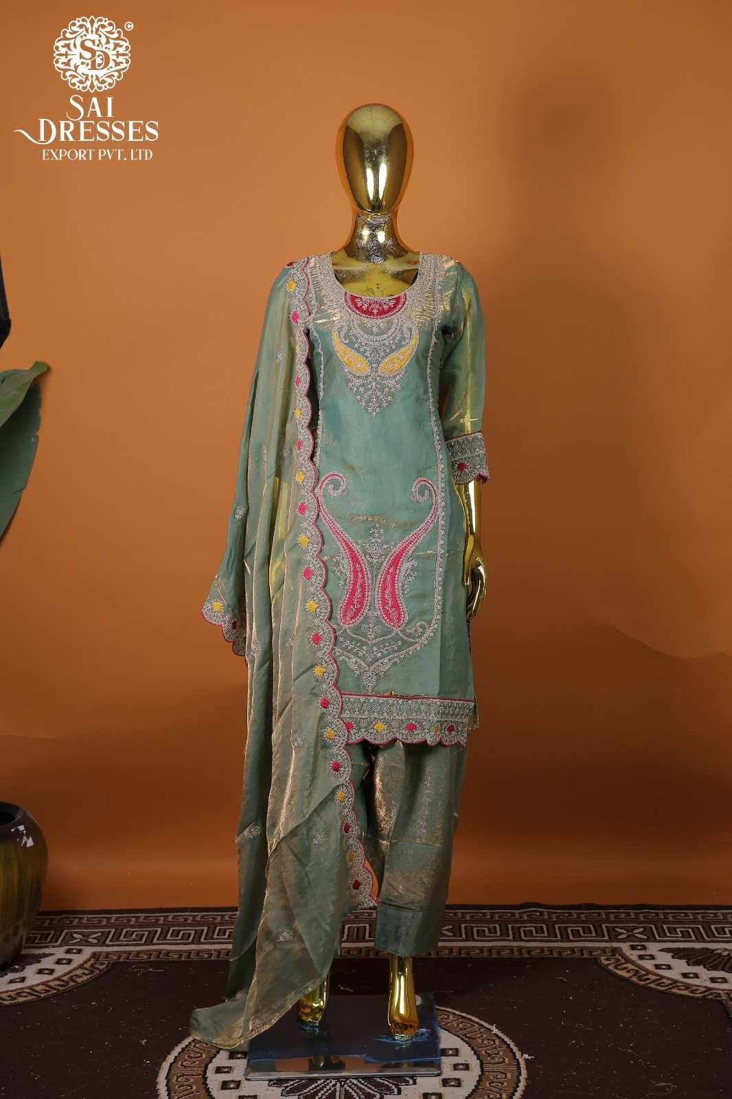 ELEGANT SEA GREEN FANCY DRESS WITH HEAVY EMBROIDERY, JARKAN WORK & MATCHING DUPATTA – LUXURY TRADITIONAL WEAR