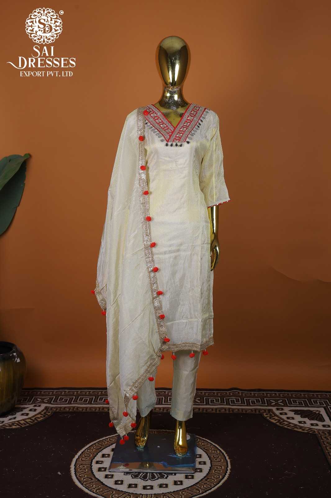 EXCLUSIVE CREAM PURE SHIMMER TRADITIONAL WEAR WITH RICH HEAVY WORK