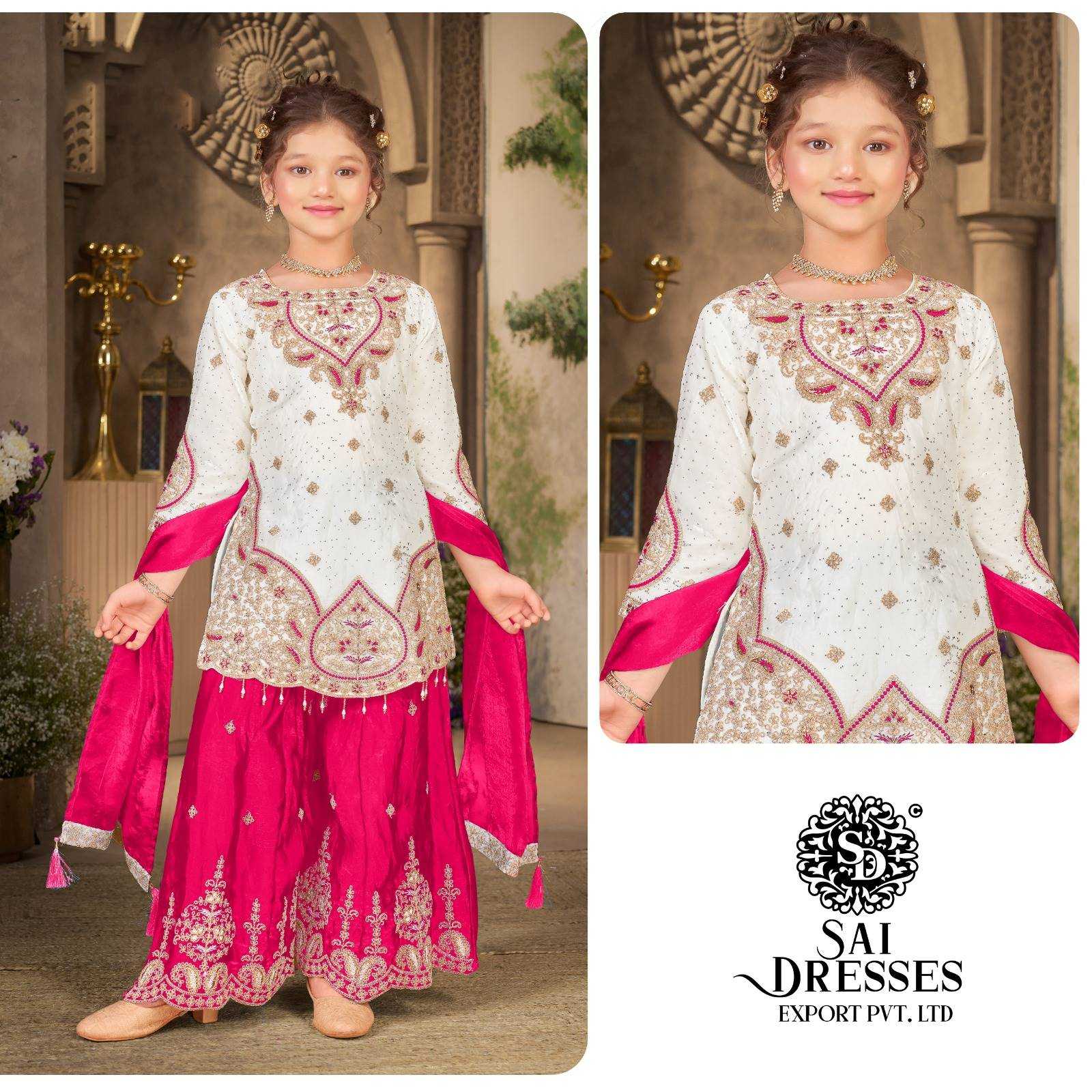 FANDY SILK HOT PINK AND CREAM COLOUR KIDS SUIT WITH HEAVY EMBROIDERY AND JARKAN WORK WITH DUPATTA