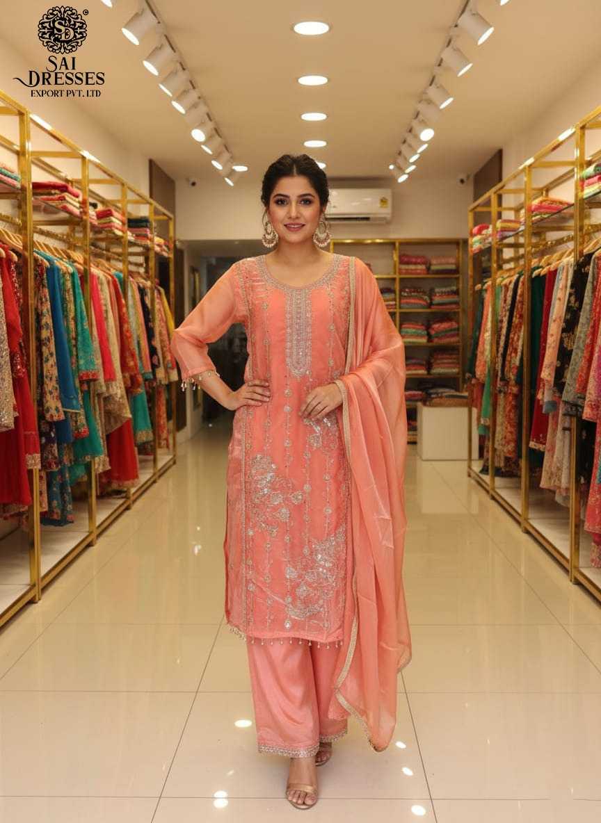 JIMICHU PEACH COLOUR SUIT WITH HEAVY BEEDS WORK EMBROIDERY AND ELEGANT DUPATTA SET