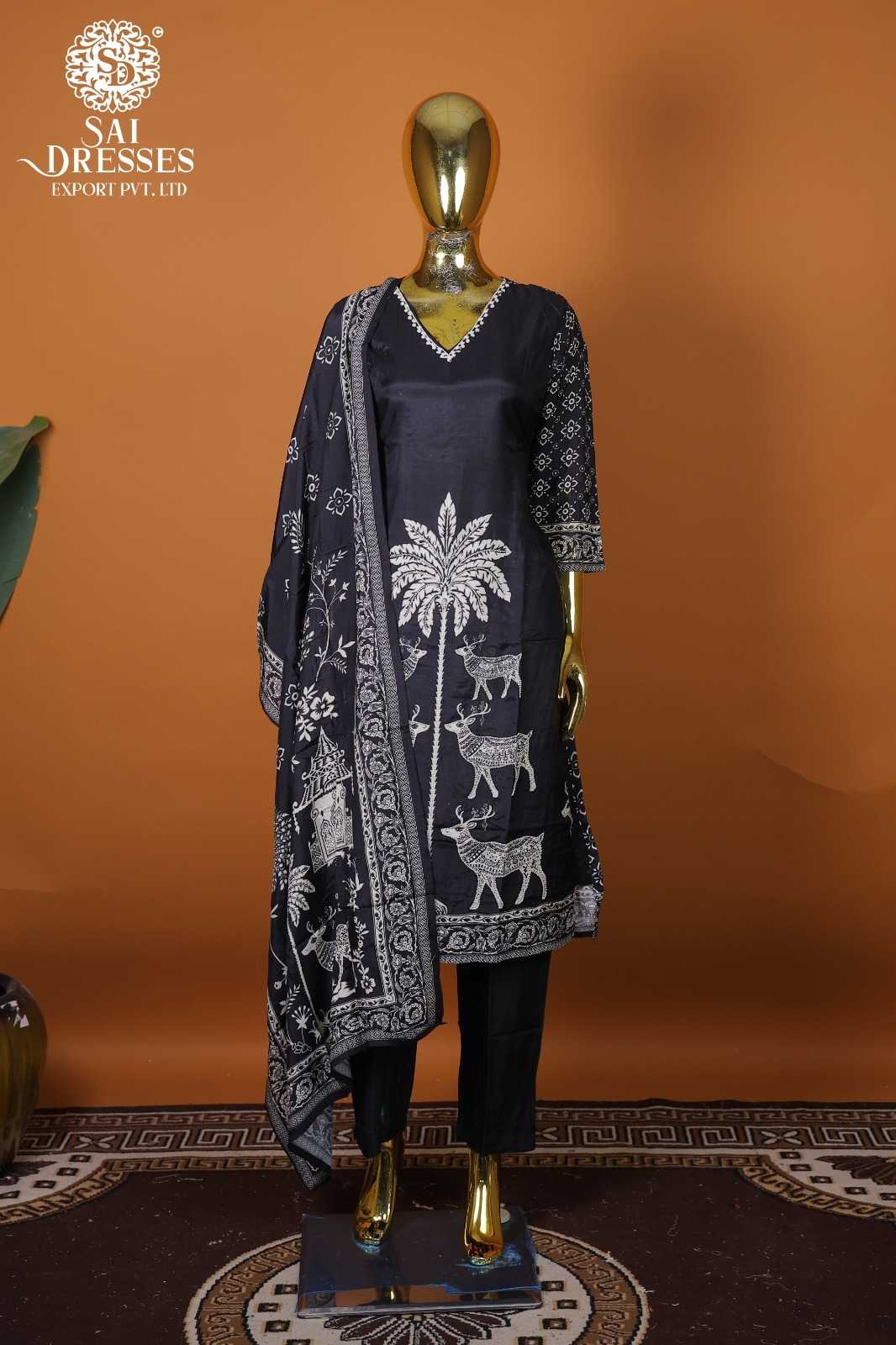 PREMIUM BLACK PURE MASLIN READYMADE SUIT WITH HEAVY BITS WORK & DESIGNER PRINTED DUPATTA – ELEGANT FESTIVE & OCCASION WEAR COLLECTION
