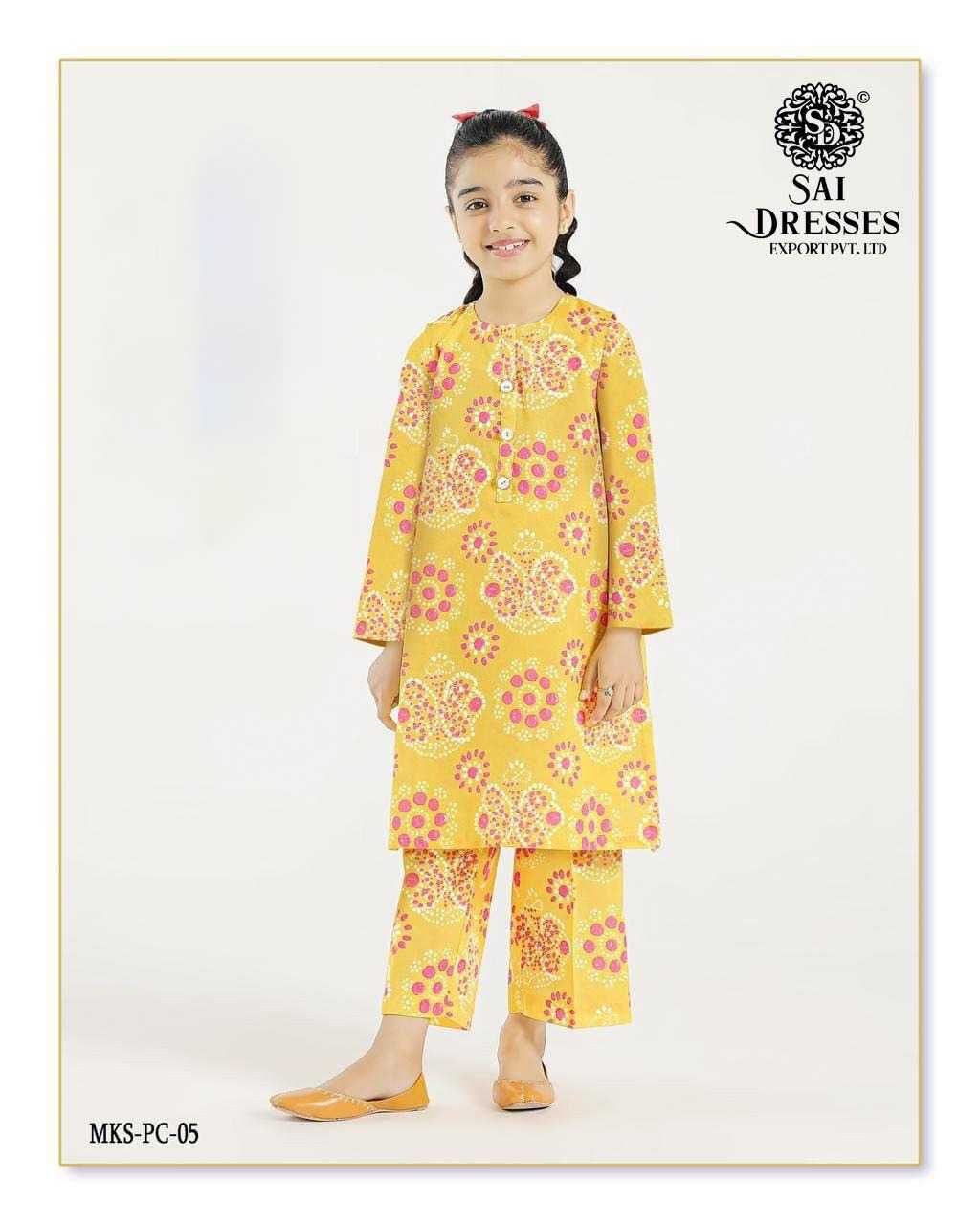 PREMIUM BRIGHT YELLOW MASLIN PRINTED KIDS KURTI PANT SET – SOFT & LIGHTWEIGHT DESIGNER GIRLS ETHNIC WEAR