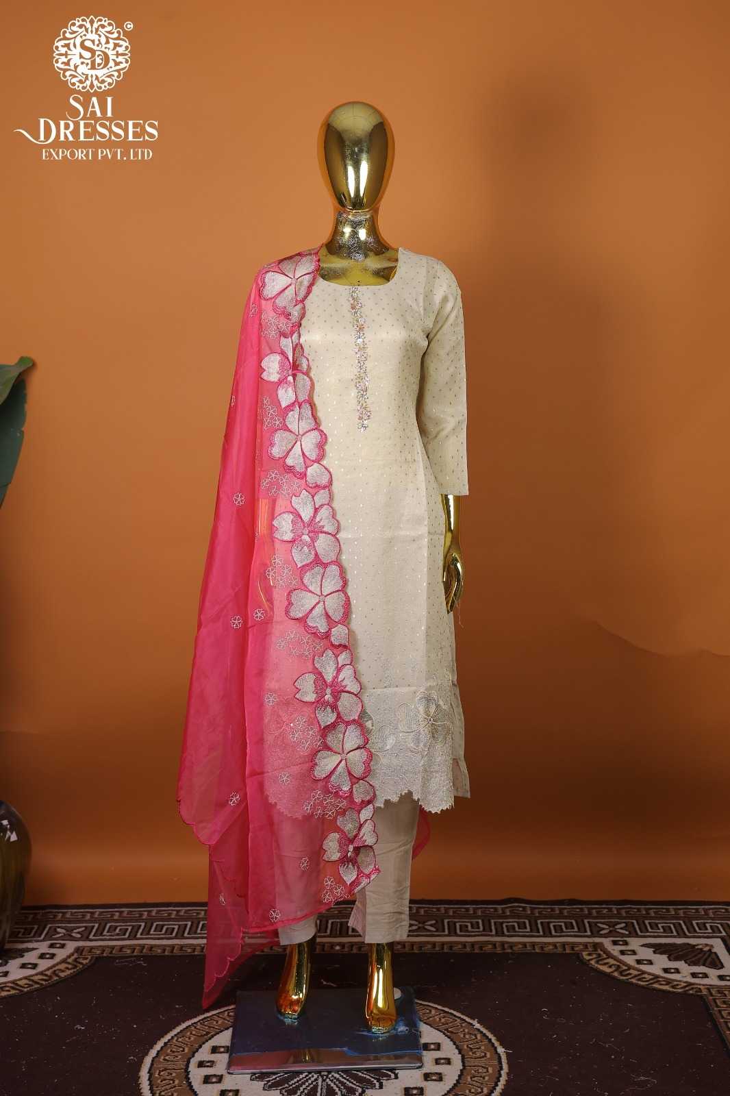 PREMIUM CREAM WITH PINK PURE VISCOSE SHIMMER READYMADE SUIT WITH HEAVY HAND WORK & RICH EMBROIDERY WORK DUPATTA – ELEGANT FESTIVE & OCCASION WEAR COLLECTION