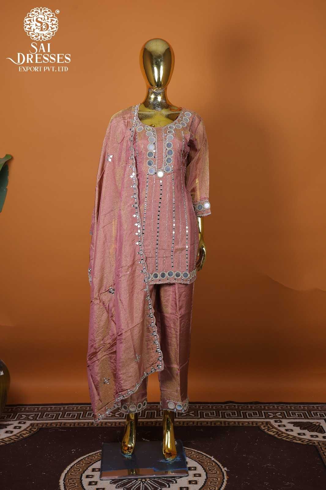PREMIUM DUSTY PINK PURE VISCOSE SHIMMER READYMADE SUIT WITH ELEGANT MIRROR WORK & DESIGNER DUPATTA – FESTIVE, WEDDING & OCCASION WEAR COLLECTION