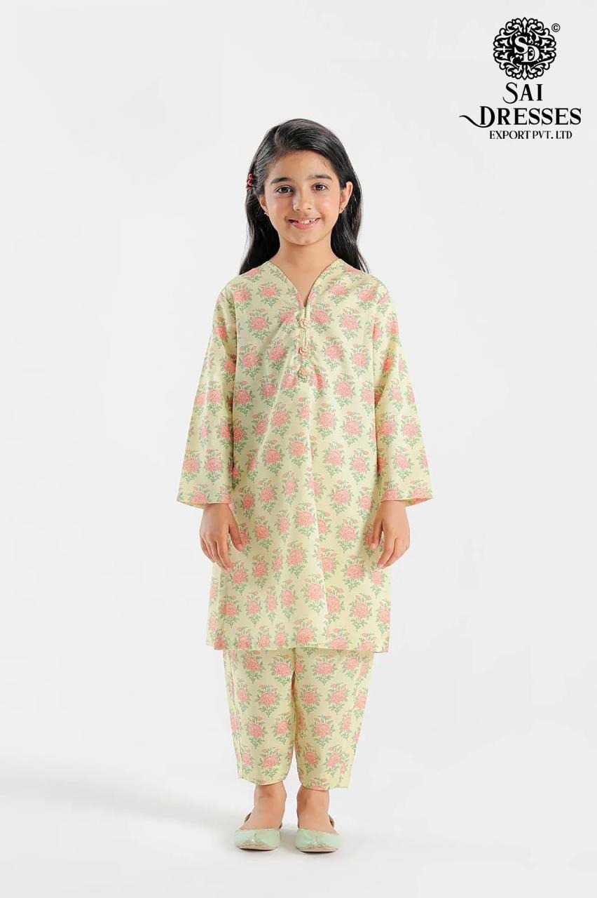 PREMIUM LIGHT YELLOW MASLIN FLORAL PRINT KIDS KURTI PANT SET – SOFT & BREATHABLE DESIGNER GIRLS ETHNIC WEAR