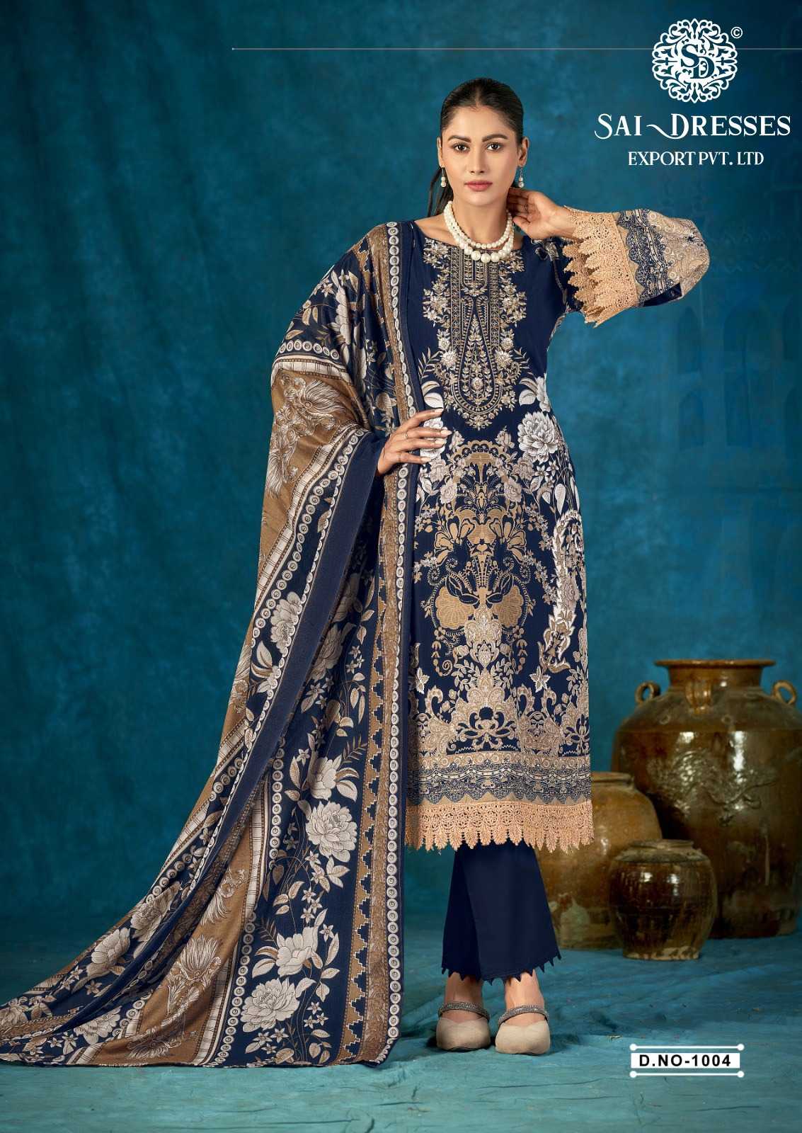 PREMIUM NAVY BLUE PURE COTTON READYMADE SUIT WITH HEAVY GPO LACES WORK & DESIGNER PRINTED DUPATTA – ELEGANT FESTIVE & PARTY WEAR COLLECTION