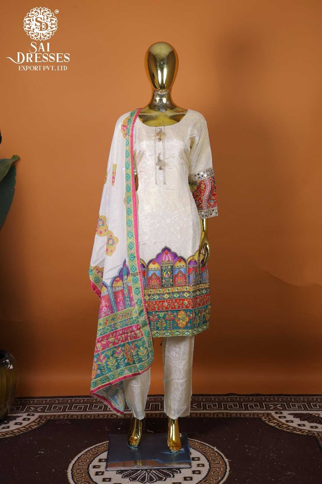 PREMIUM OFF WHITE PURE SHIMMER READYMADE SUIT WITH ELEGANT POSITION PRINT WORK & DESIGNER DUPATTA – FESTIVE & OCCASION WEAR COLLECTION