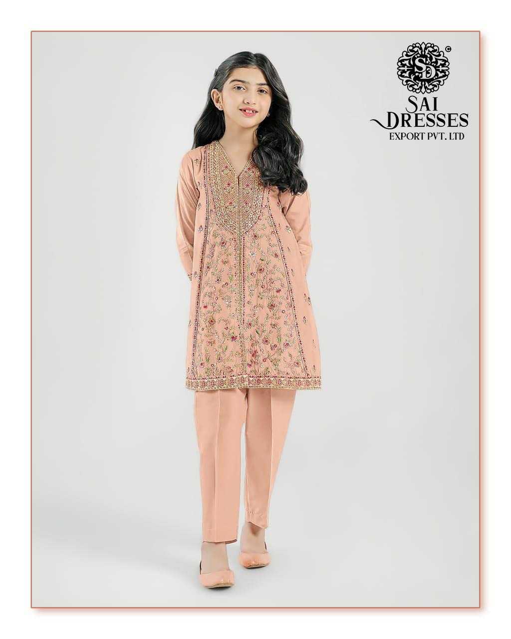 PREMIUM PEACH COTTON HEAVY EMBROIDERED KIDS KURTI PANT SET – DESIGNER FESTIVE & PARTY WEAR COLLECTION