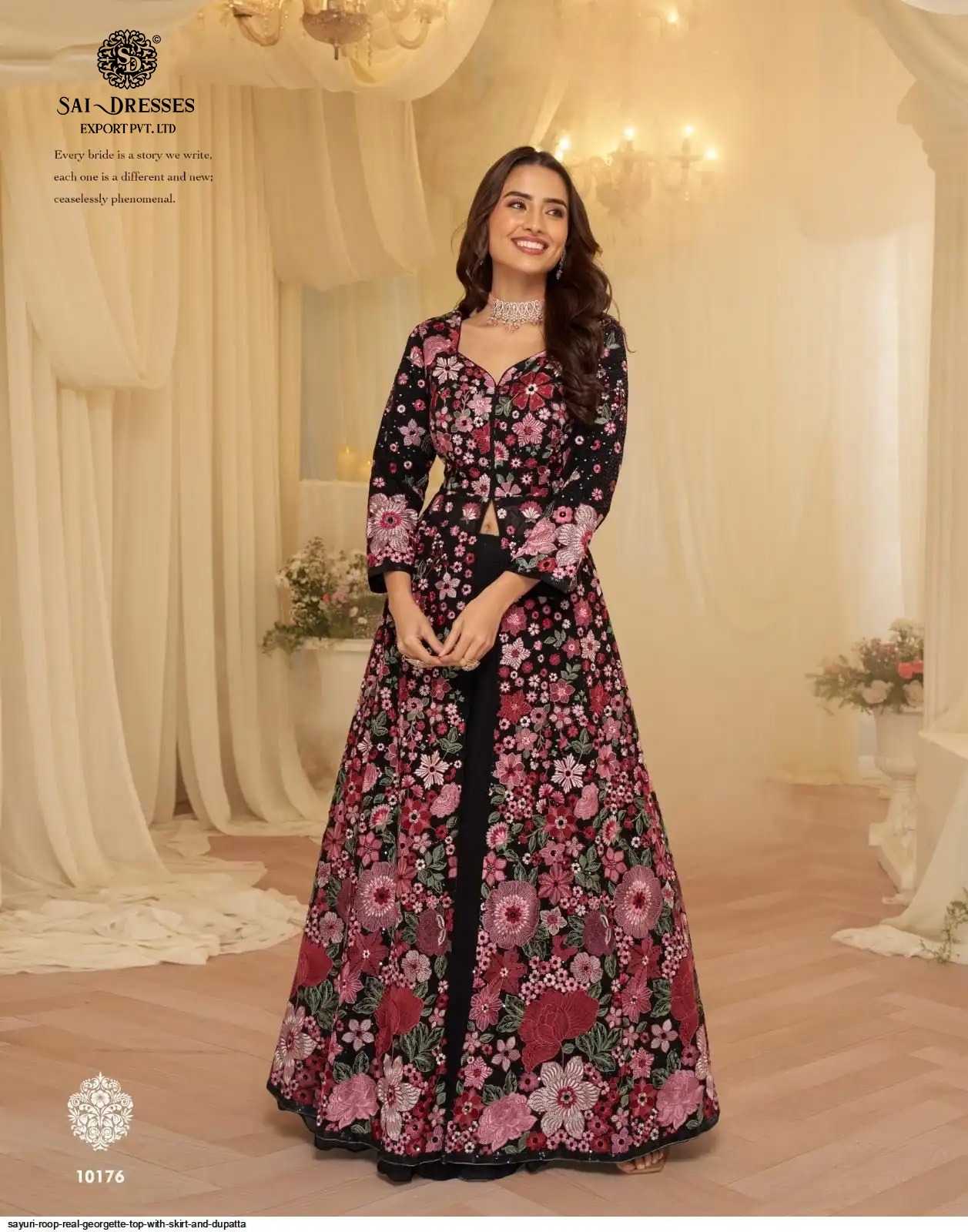 PREMIUM REAL GEORGETTE DESIGNER LEHENGA STYLE SUIT WITH HEAVY EMBROIDERY