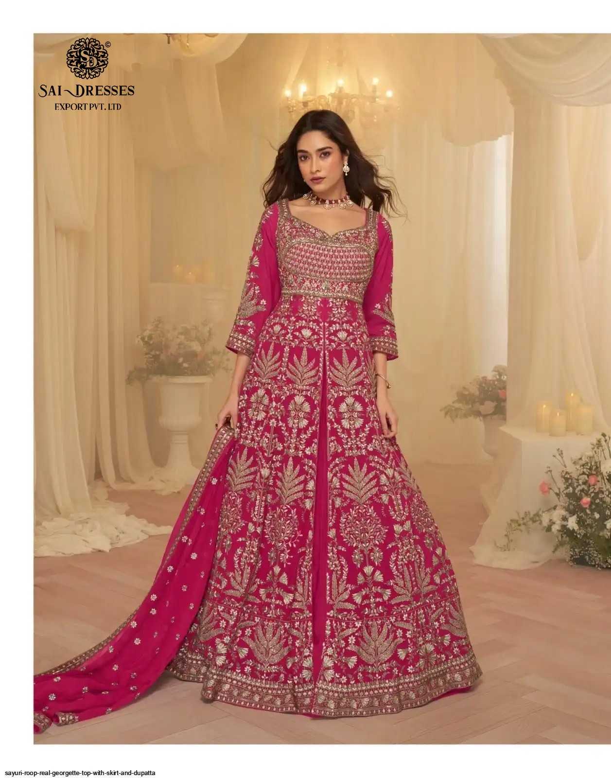 PREMIUM REAL GEORGETTE DESIGNER LEHENGA STYLE SUIT WITH HEAVY EMBROIDERY