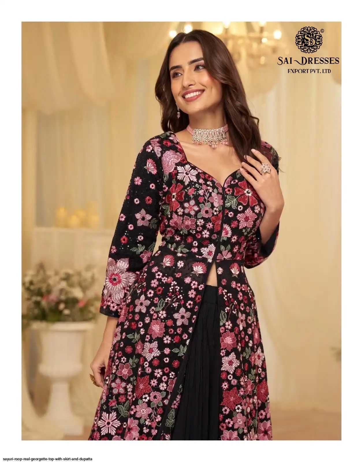 PREMIUM REAL GEORGETTE DESIGNER LEHENGA STYLE SUIT WITH HEAVY EMBROIDERY