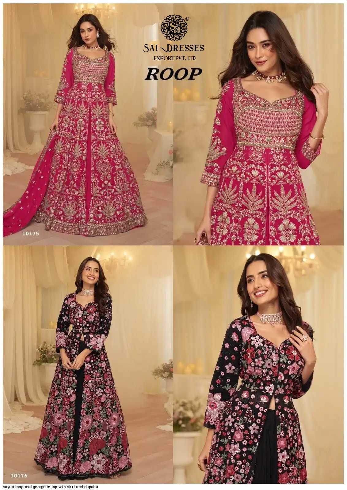 PREMIUM REAL GEORGETTE DESIGNER LEHENGA STYLE SUIT WITH HEAVY EMBROIDERY