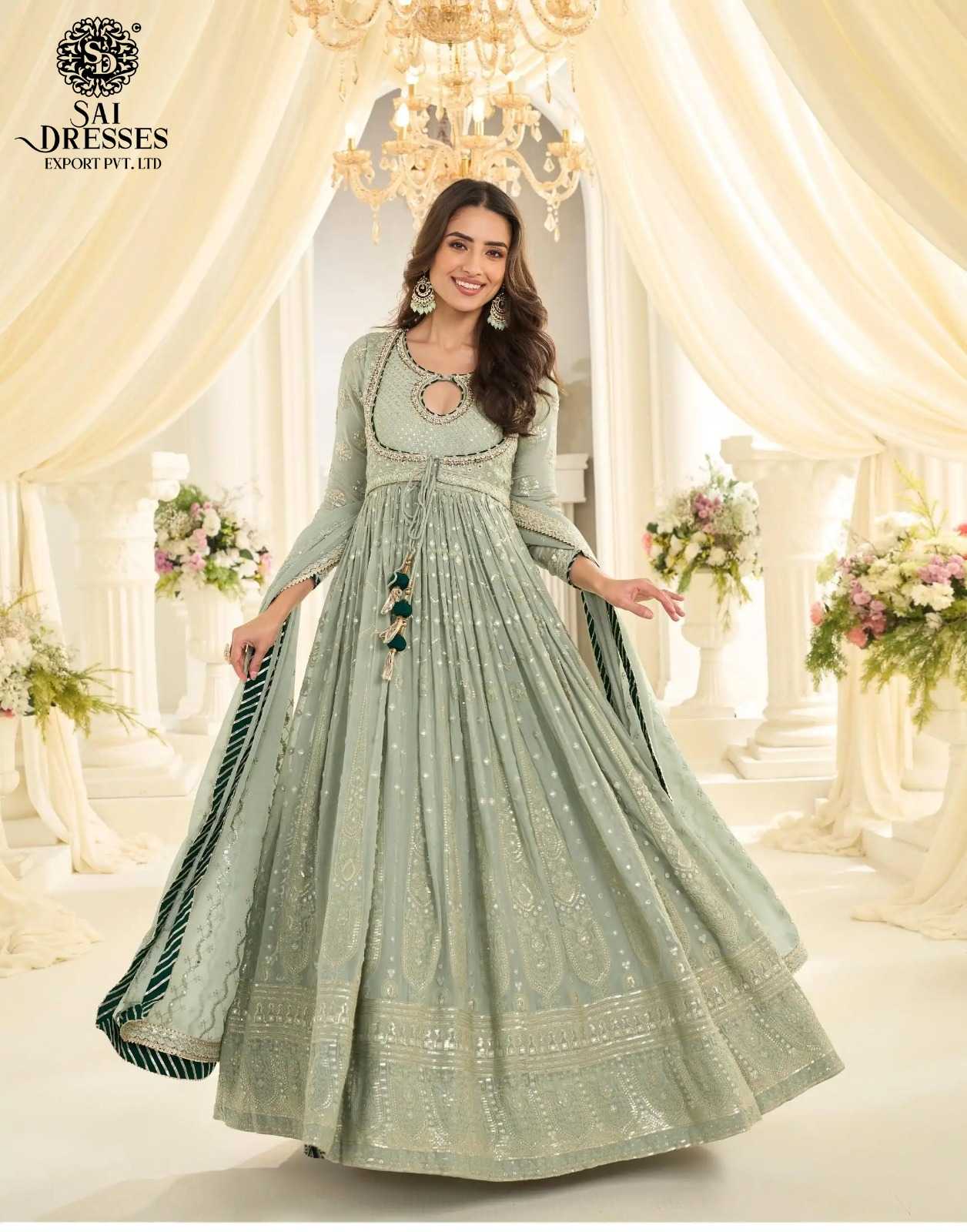 PREMIUM REAL GEORGETTE FLOOR LENGTH GOWN COLLECTION – PASTEL GREEN & OFF WHITE