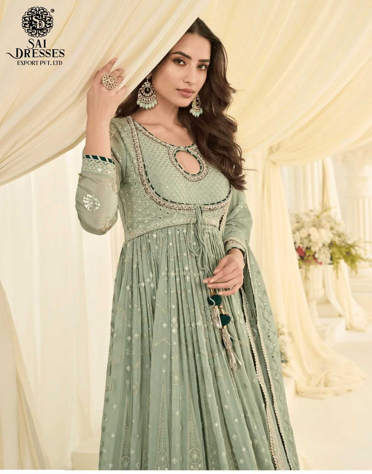 PREMIUM REAL GEORGETTE FLOOR LENGTH GOWN COLLECTION – PASTEL GREEN & OFF WHITE