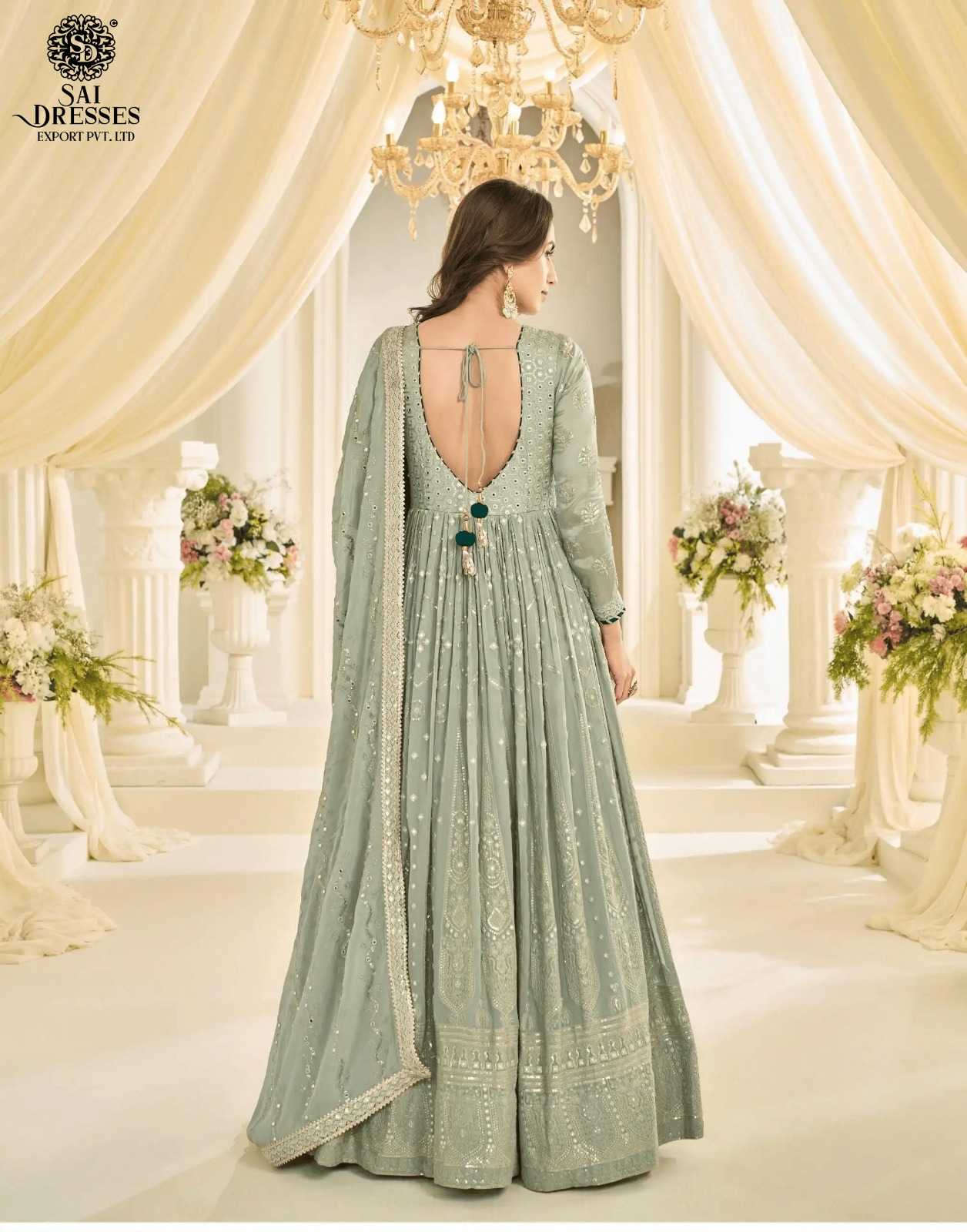 PREMIUM REAL GEORGETTE FLOOR LENGTH GOWN COLLECTION – PASTEL GREEN & OFF WHITE