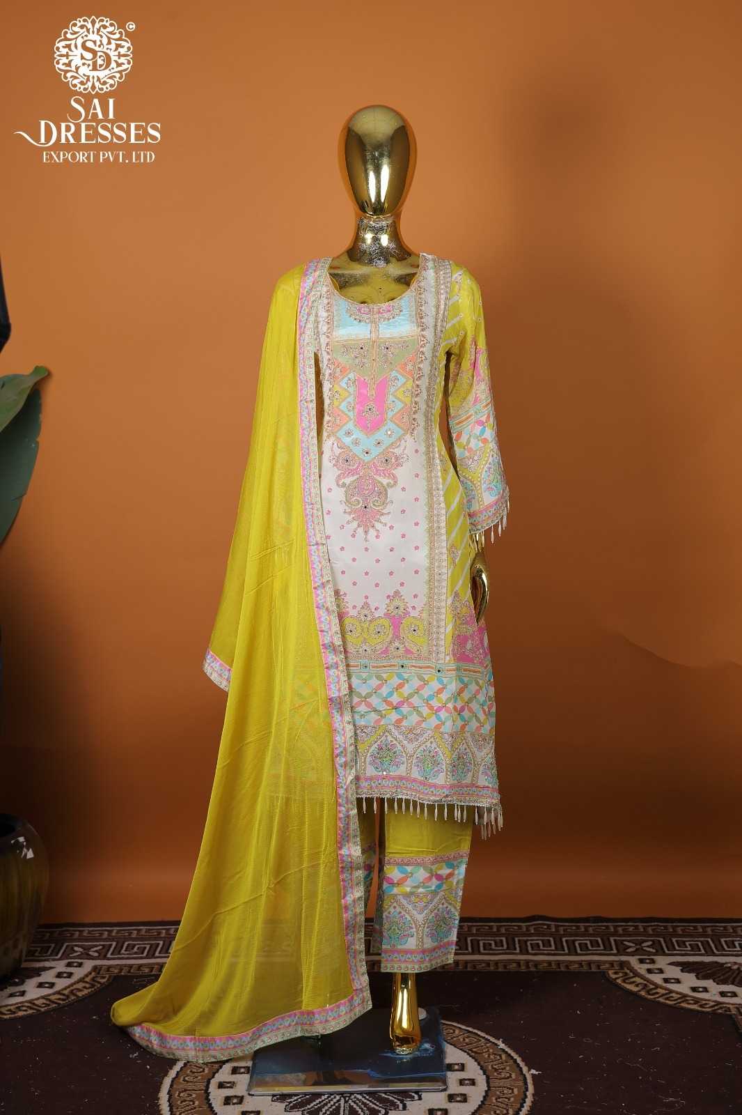 PREMIUM YELLOW PURE NATURAL CREPE READYMADE SUIT WITH HEAVY HAND WORK, MULTICOLOUR DESIGN & ELEGANT DUPATTA – FESTIVE & OCCASION WEAR COLLECTION
