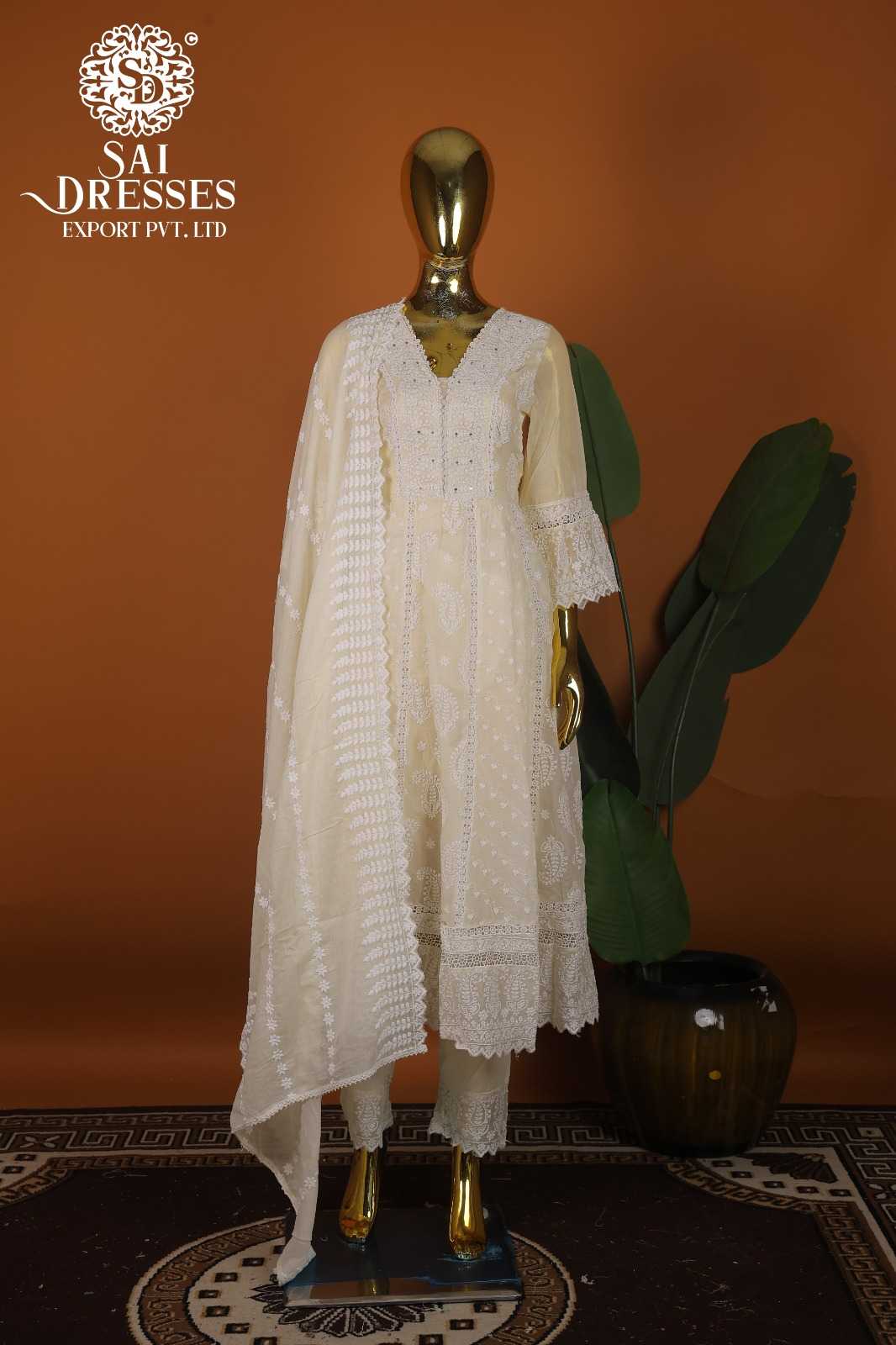 PURE COTTON WITH HEAVY EMBROIDERY AND GPO LACES WORK CLASSIC DESIGNER SUIT SET WITH RICH LACE DETAILING AND ELEGANT DUPATTA