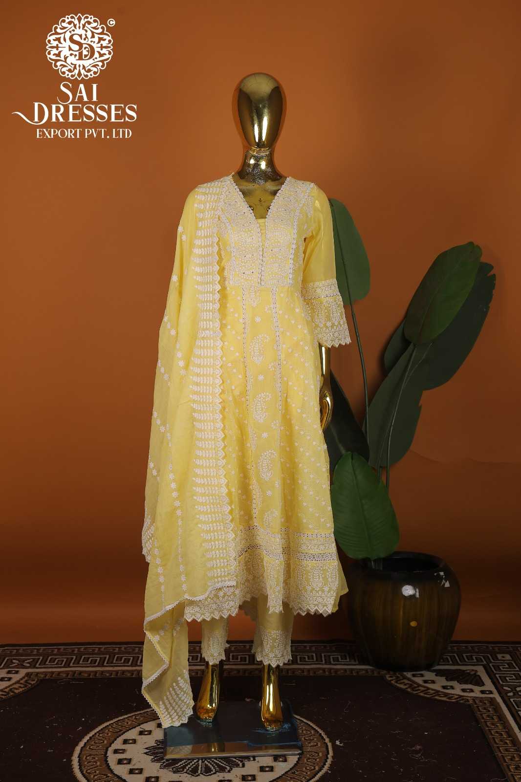 PURE COTTON WITH HEAVY EMBROIDERY AND GPO LACES WORK PREMIUM ETHNIC SUIT SET WITH INTRICATE LACE BORDER AND SOFT COTTON PANT