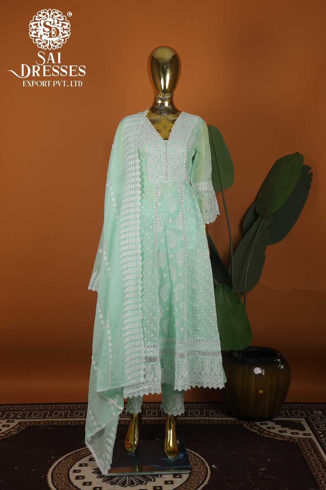 PURE COTTON WITH HEAVY EMBROIDERY AND GPO LACES WORK TRENDING LADIES ANARKALI SUIT WITH FULL DUPATTA AND MATCHING BOTTOM