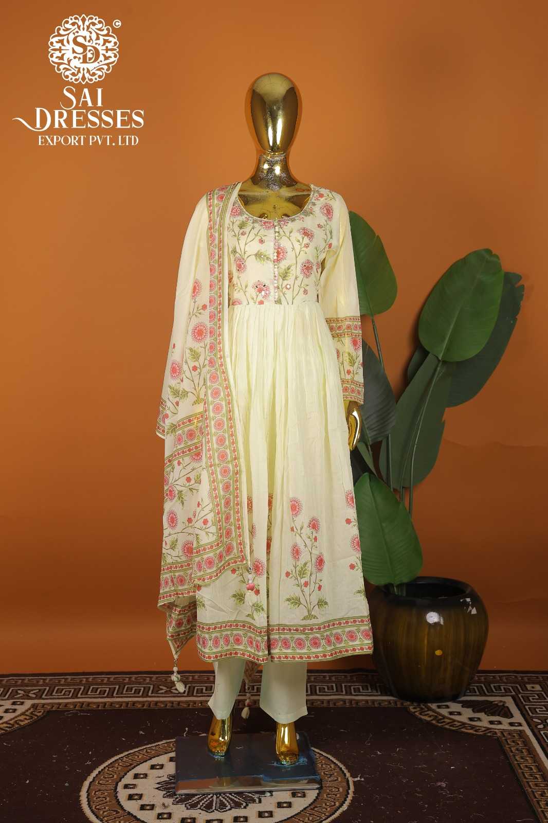 PURE MAL COTTON WITH HAND WORK CLASSIC SUMMER WEAR SUIT SET WITH FLORAL BORDER DUPATTA AND MATCHING BOTTOM
