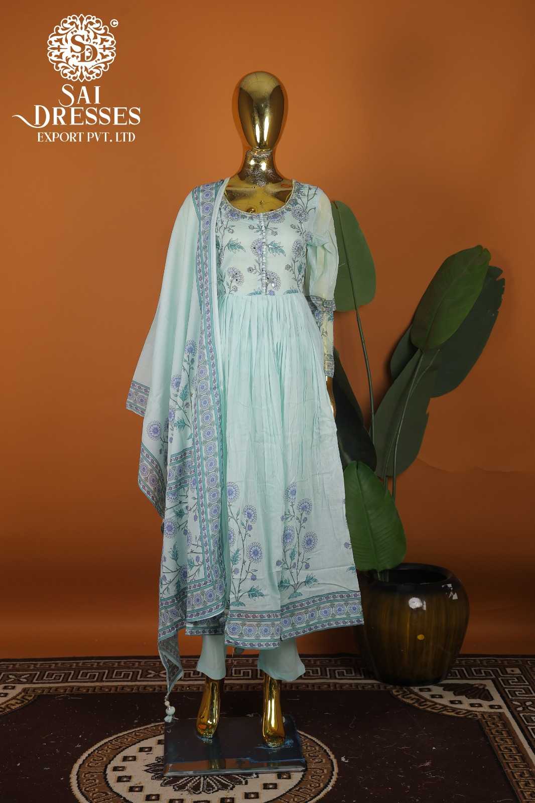 PURE MAL COTTON WITH HAND WORK DESIGNER ANARKALI SUIT SET WITH PRINTED DUPATTA AND MATCHING PANT – PREMIUM SUMMER COLLECTION