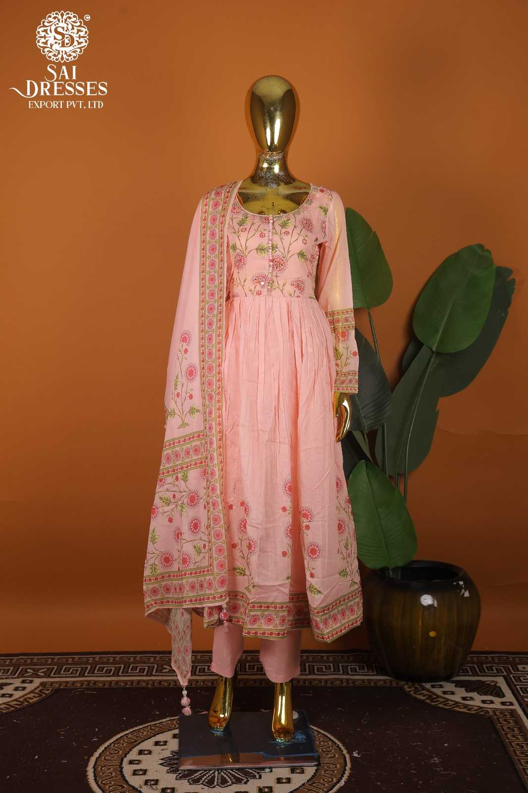 PURE MAL COTTON WITH HAND WORK PREMIUM FLORAL PRINT SUIT SET WITH GATHERED ANARKALI STYLE AND MATCHING DUPATTA