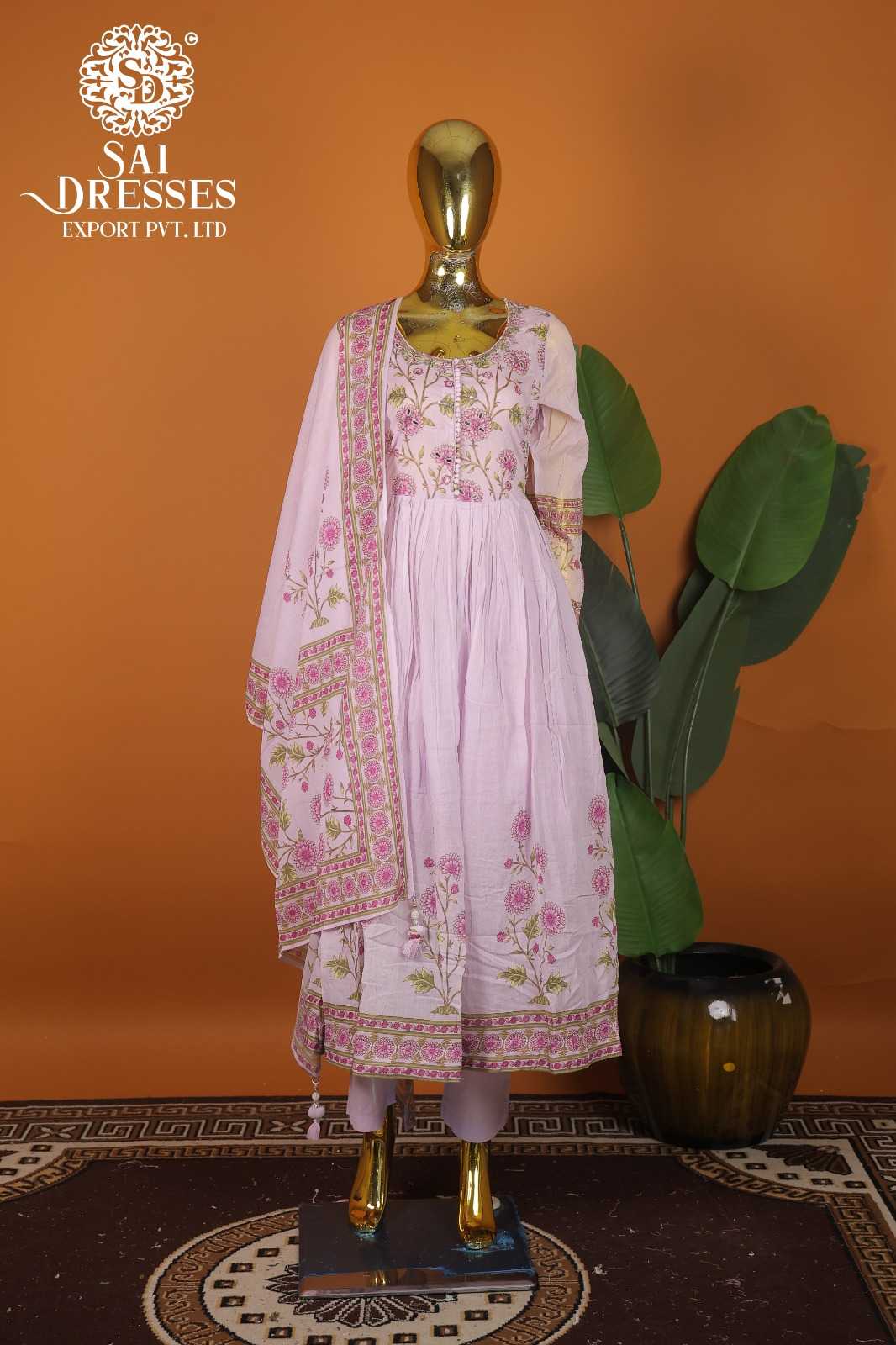 PURE MAL COTTON WITH HAND WORK TRENDING WOMEN’S ANARKALI SUIT WITH HEAVY PRINTED DUPATTA AND SOFT COTTON PANT