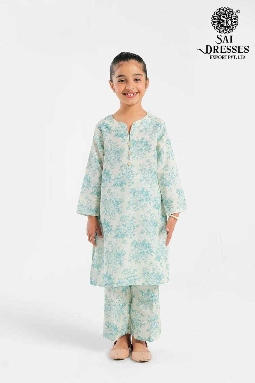 TRENDING MINT GREEN MASLIN FLORAL PRINT KIDS SUIT SET – COMFORTABLE PARTY & CASUAL WEAR COLLECTION