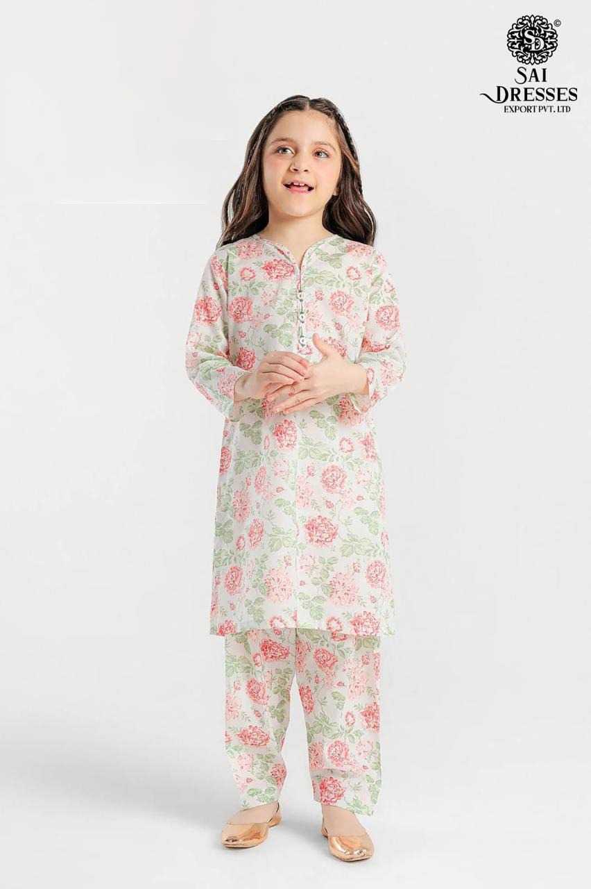 TRENDING OFF WHITE MASLIN PINK FLORAL PRINT GIRLS SUIT SET – COMFORTABLE DAILY & CASUAL WEAR