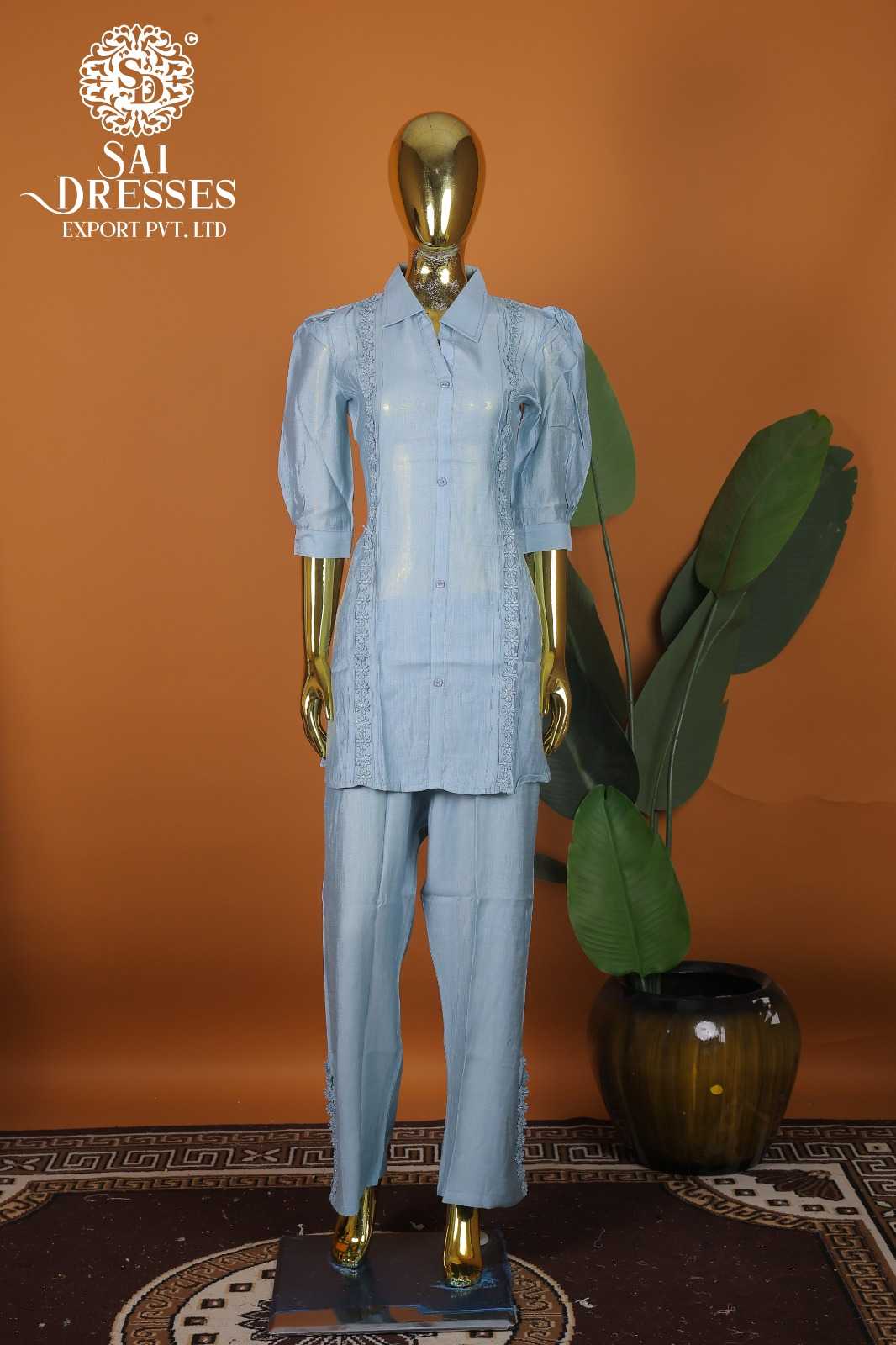 VARTICAN SILK WITH GPO LACES ELEGANT LADIES TWO PIECE SET WITH COLLAR NECK DESIGN AND PREMIUM FINISH