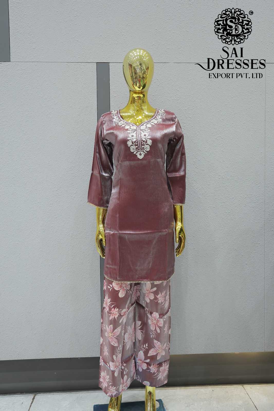 DUSTY MAUVE PURE JIMMY CHOO HEAVY HANDWORK KURTI PALAZZO SET