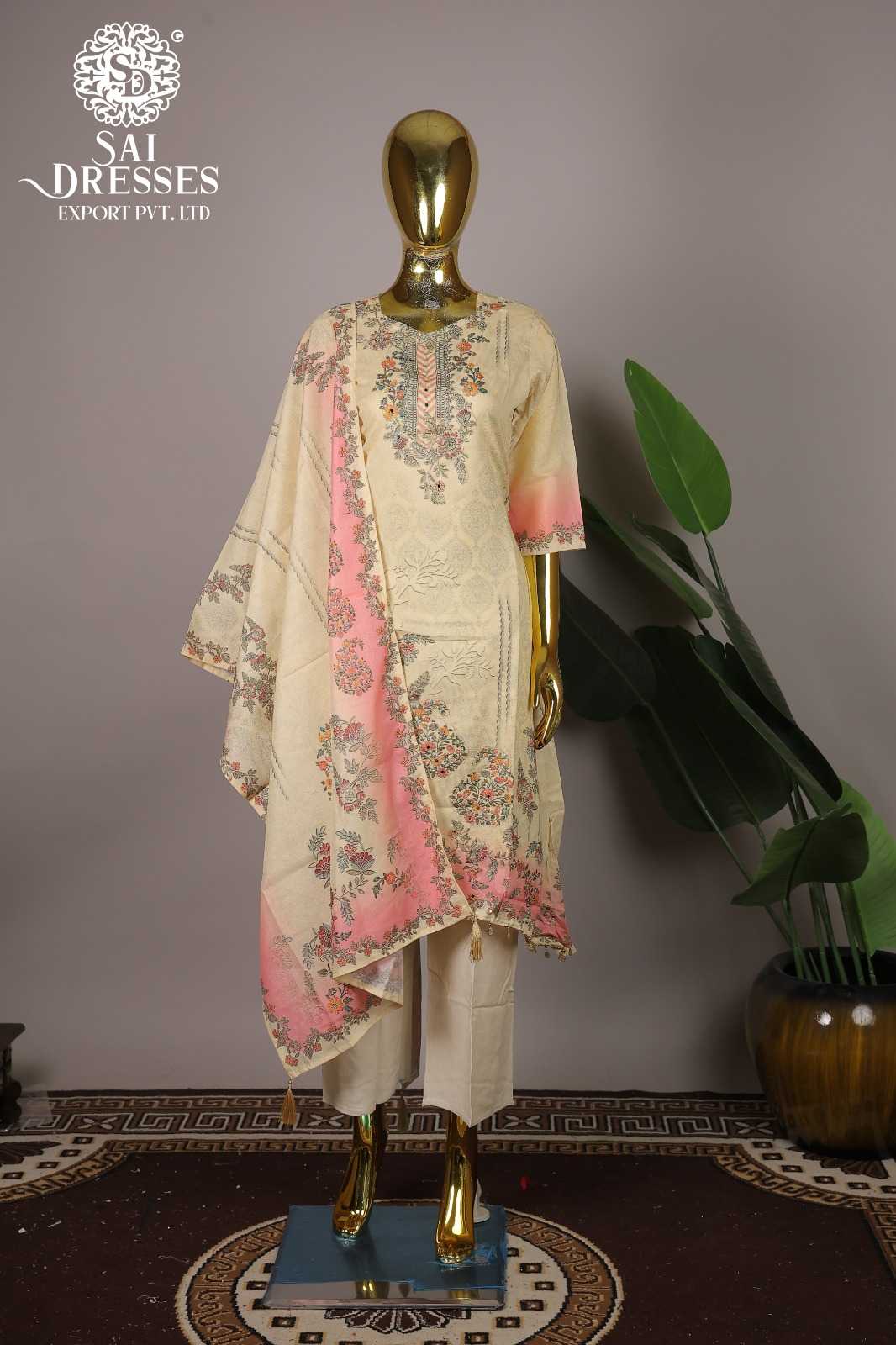 ELEGANT CREAM PINK SHIMMER WORK SALWAR SUIT WITH DUPATTA